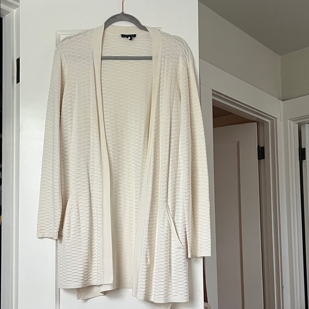 Eileen Fisher Cream Textured Cardigan Silk and Organic Cotton Size Large NWT